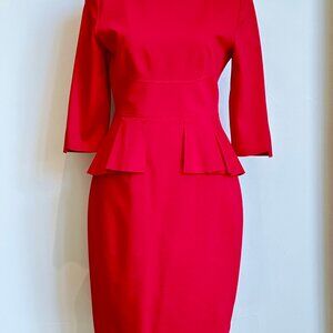 Elie Tahari Long Sleeve Red Peplum Dress - Mint Condition